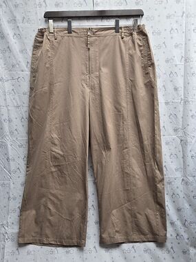 Skims Soft Khaki Front Zip Wide-leg High-Rise Side Pockets Elastic Waistband. 3X